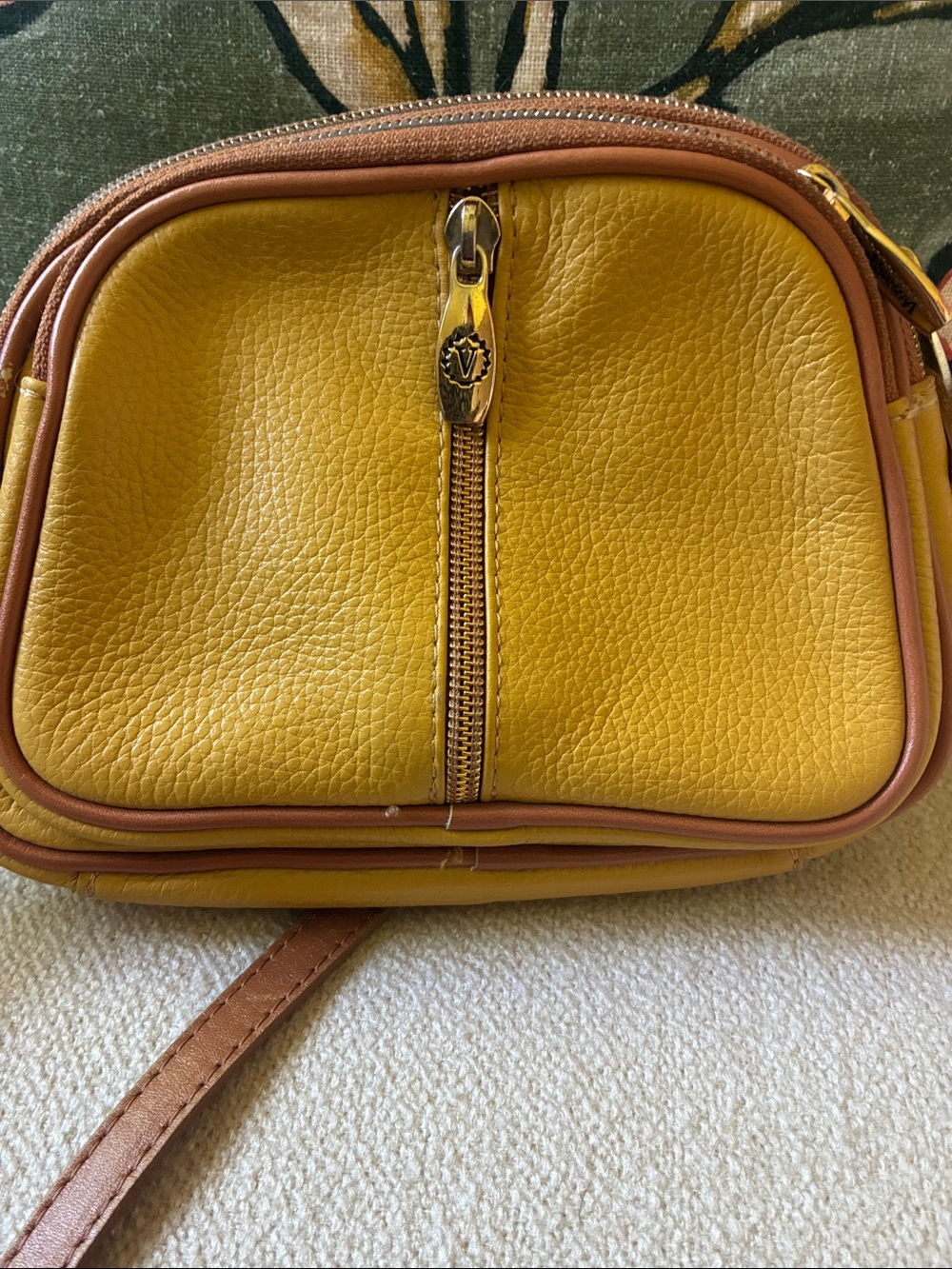 Valentina Mustard Yellow and Tan Leather Crossbody Bag